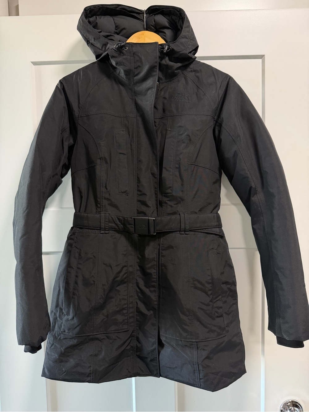 The North Face Women's Black Hooded Belted Ski Jacket